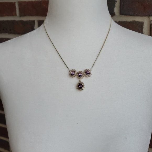 Sterling Silver Amethyst Diamond Necklace - Picture 3 of 8